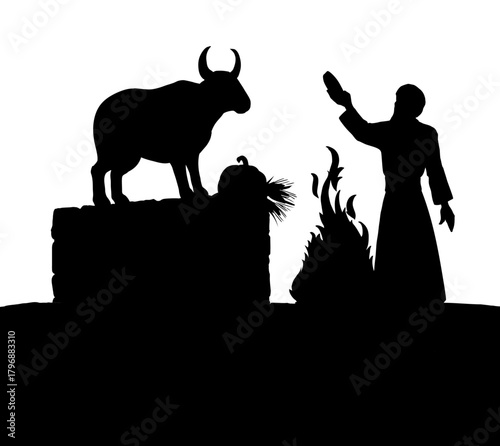 Vector drawing. Man worship idol