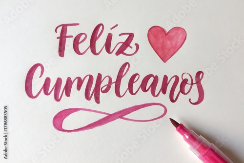 Handwritten 'Feliz Cumpleanos' with a heart and marker on white paper, celebrating a birthday.