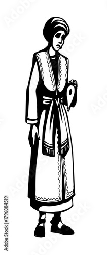 Vector drawing. Girl with a lamp