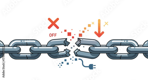 Broken chain with OFF text down arrow and electrical plug