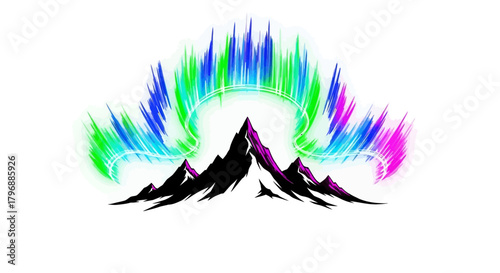 Mountain peaks below a vibrant multicolored aurora borealis display