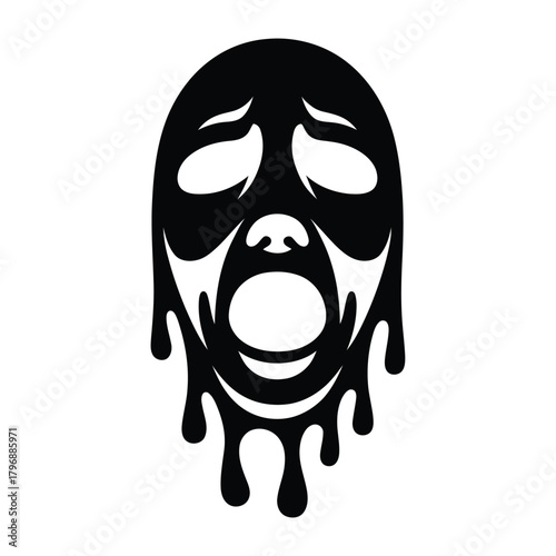 Melting ghost face, symbolizing fear, horror, and the supernatural in a stylized and eerie depiction, perfect for halloween