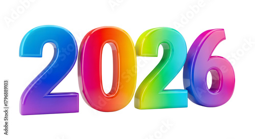 Colorful 3d numbers 2026 isolated on transparent background