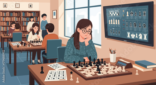 Focused chess player strategizing during a tournament at the chess club competition