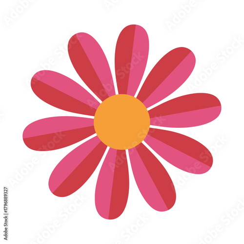Illustration of a vibrant flower with pink and red petals and a yellow center, perfect for spring and summer designs