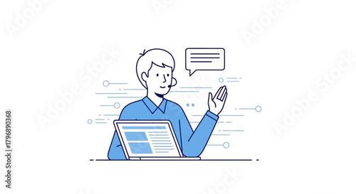 Friendly Customer Support Representative Providing Assistance Online via Laptop