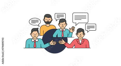 Illustration of business people communicating and negotiating agreements for success