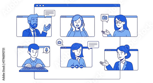 Online collaboration platform for remote teams connecting via video conference interface