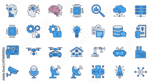Diverse illustration of artificial intelligence, machine learning and technology elements