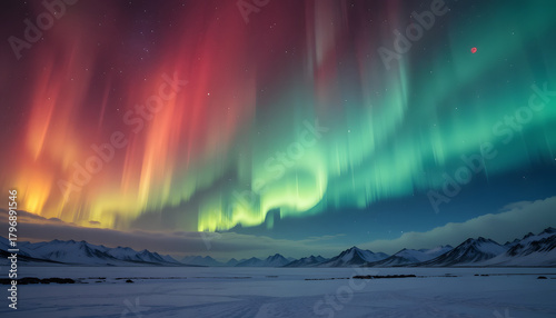 Wallpaper Mural Rainbow color of aurora borealis at night sky in the mountain landscape  Torontodigital.ca