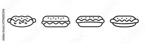 Simple line art icons of four delicious sandwiches and hot dogs on white