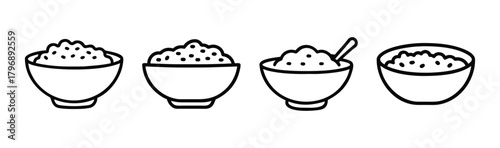 Four bowls of oatmeal simple line drawings for breakfast and food concepts