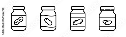Four line art peanut butter jars with peanuts illustration simple food icons