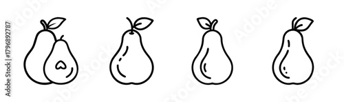 Sketchy line art pears row of four fruit variety healthy food outline drawing