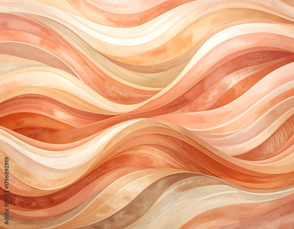 Fototapeta premium Flowing, watercolor-style waves in warm, earthy color palette
