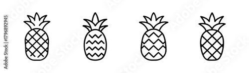 Four simple line art pineapples repeating pattern graphic design element tropical fruit icon