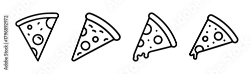 Four hand-drawn pizza slices with toppings a delightful appetizer collection