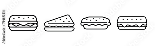 Set of simple outline drawings of delicious sandwiches and burgers perfect for food concepts