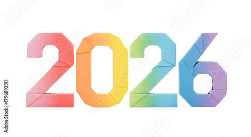 Colorful 2026 text isolated on transparent background
