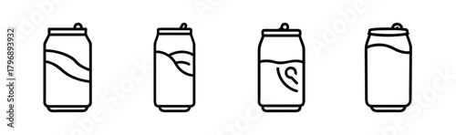 Four minimalist soda can icons showing different designs and labels