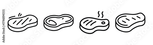 Four grilling steak icons minimalist line drawing food meat delicious barbecue grill preparation