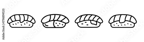 Sushi Delights: A collection of meticulously crafted sushi pieces arranged in a row, embodying the essence of Japanese culinary art, and minimalist food styling.