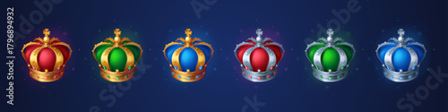 Set of golden crowns for king or queen game assets
