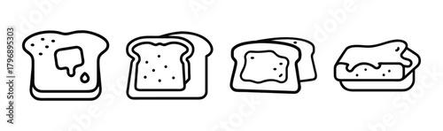 Simple line art icons of toast with butter ideal for food branding and graphics