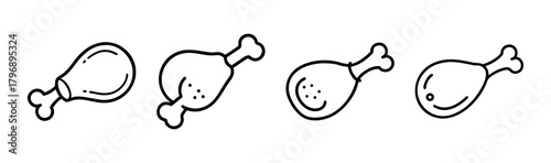 Four delicious cartoon turkey legs in a row simple line art style