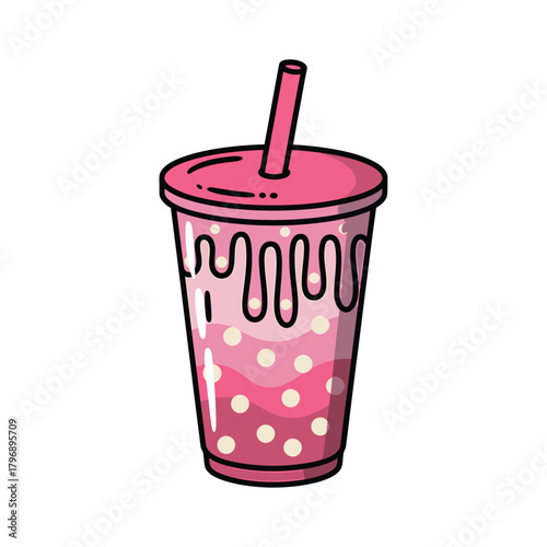 A pink boba tea with tapioca pearls a refreshing and trendy drink, perfect for a hot day or a sweet treat on the go