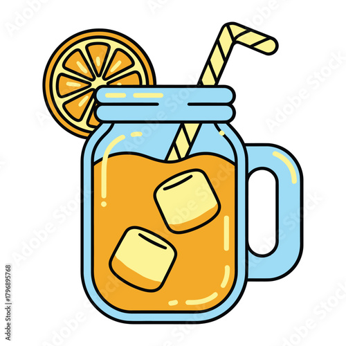 Orange juice with ice cubes in a mason jar a refreshing and healthy drink, perfect for a hot day or a nutritious breakfast