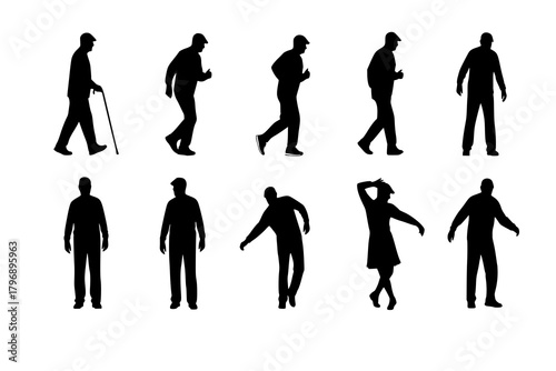 silhouettes of older men in different movements, vector set of elderly men
