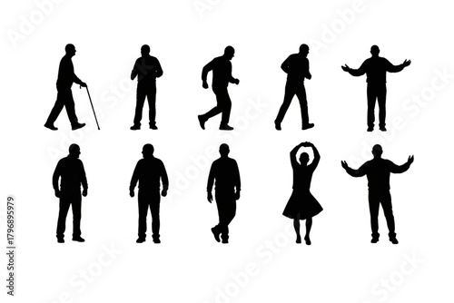 silhouettes of older men in different movements, vector set of elderly men
