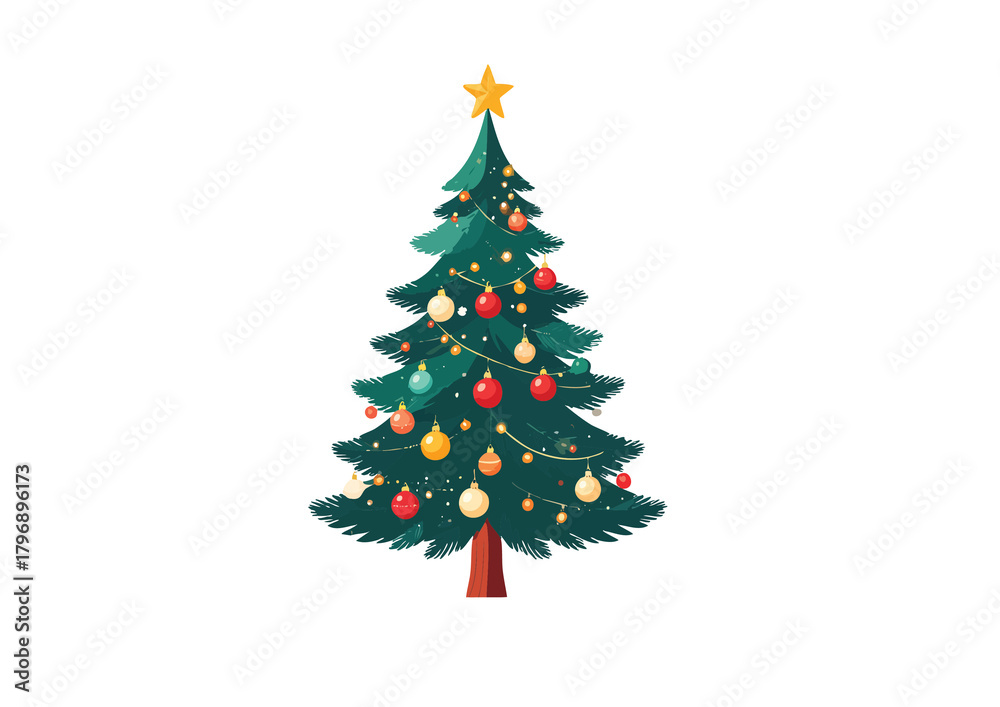 Fototapeta premium Decorated Christmas Tree Cartoon Illustration