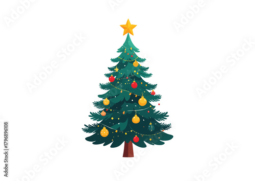 Decorated Christmas Tree Cartoon Illustration
