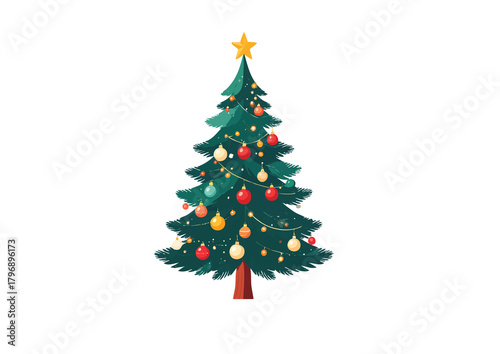Decorated Christmas Tree Cartoon Illustration
