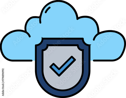 Cloud protection shield line icon