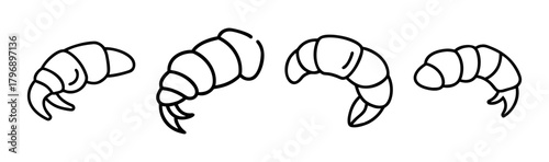 Four delicious croissants bakery pastry food simple line drawing clip art set