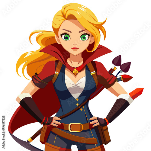 Cartoon illustration of a young woman with a red bag shopping in a fashion design style
