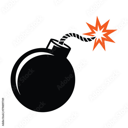 Cartoon bomb with a lit fuse, symbolizing danger, explosion, or a critical situation