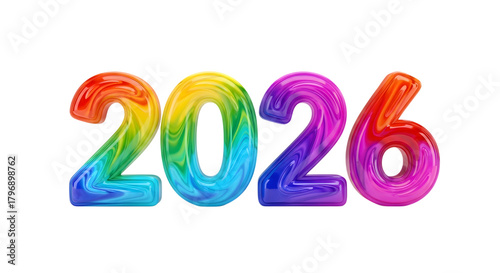 Colorful 2026 numbers isolated on transparent background
