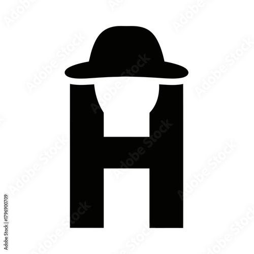 A minimalist silhouette logo featuring the alphabet letter H combined with a fedora hat, creating a mysterious faceless agent icon