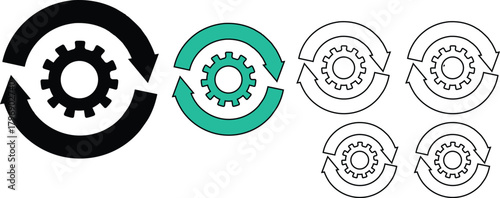 Vector set of Easter eggs with floral elements and mechanical cogwheel design concepts