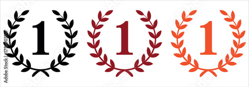 Celebrate Your Success with a First Place Laurel Wreath in Black, Burgundy, and Orange for a Winning Design, Number One Achievement.