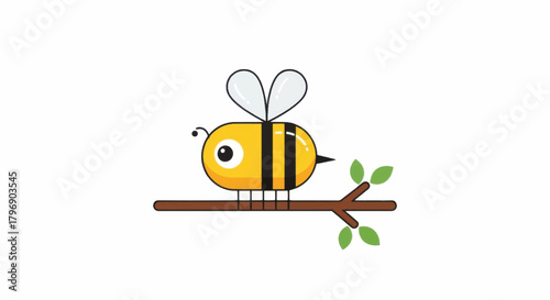 Cute cartoon bee character sitting on a tree branch.