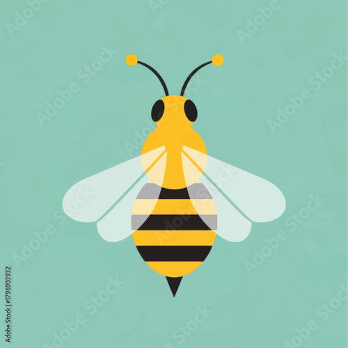 Detailed illustration of a vibrant yellow and black bee with transparent wings.