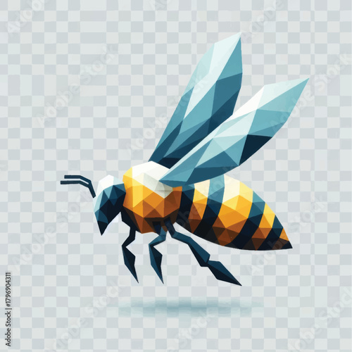 Stylized geometric bee in a low poly art style.