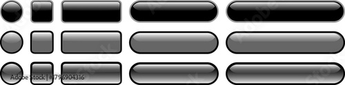 Buttons black and gray isolated, shiny glass navigation panel for website.