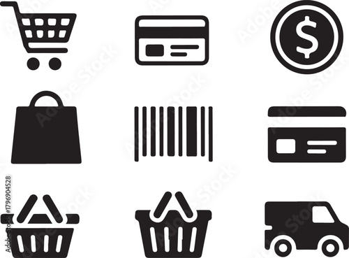 Ecommerce icons representing online shopping process
