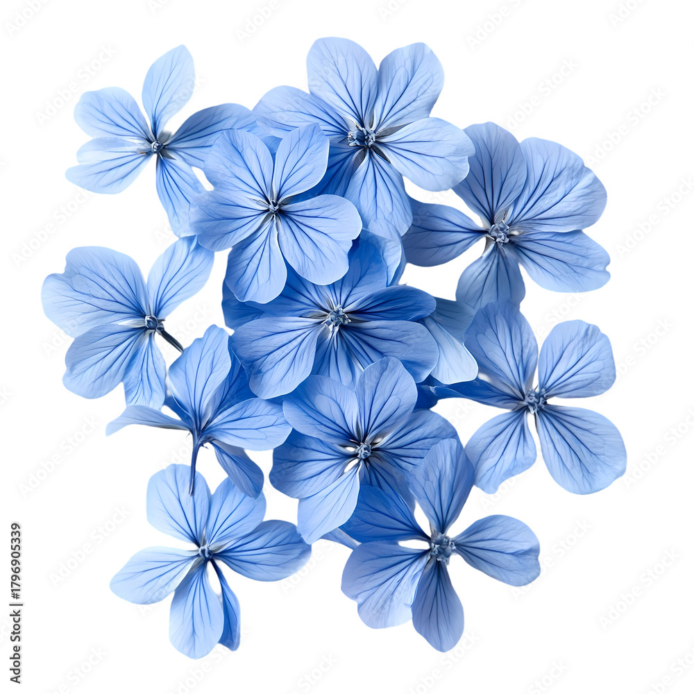 Obraz premium Light blue flowers clustered together isolated on transparent background